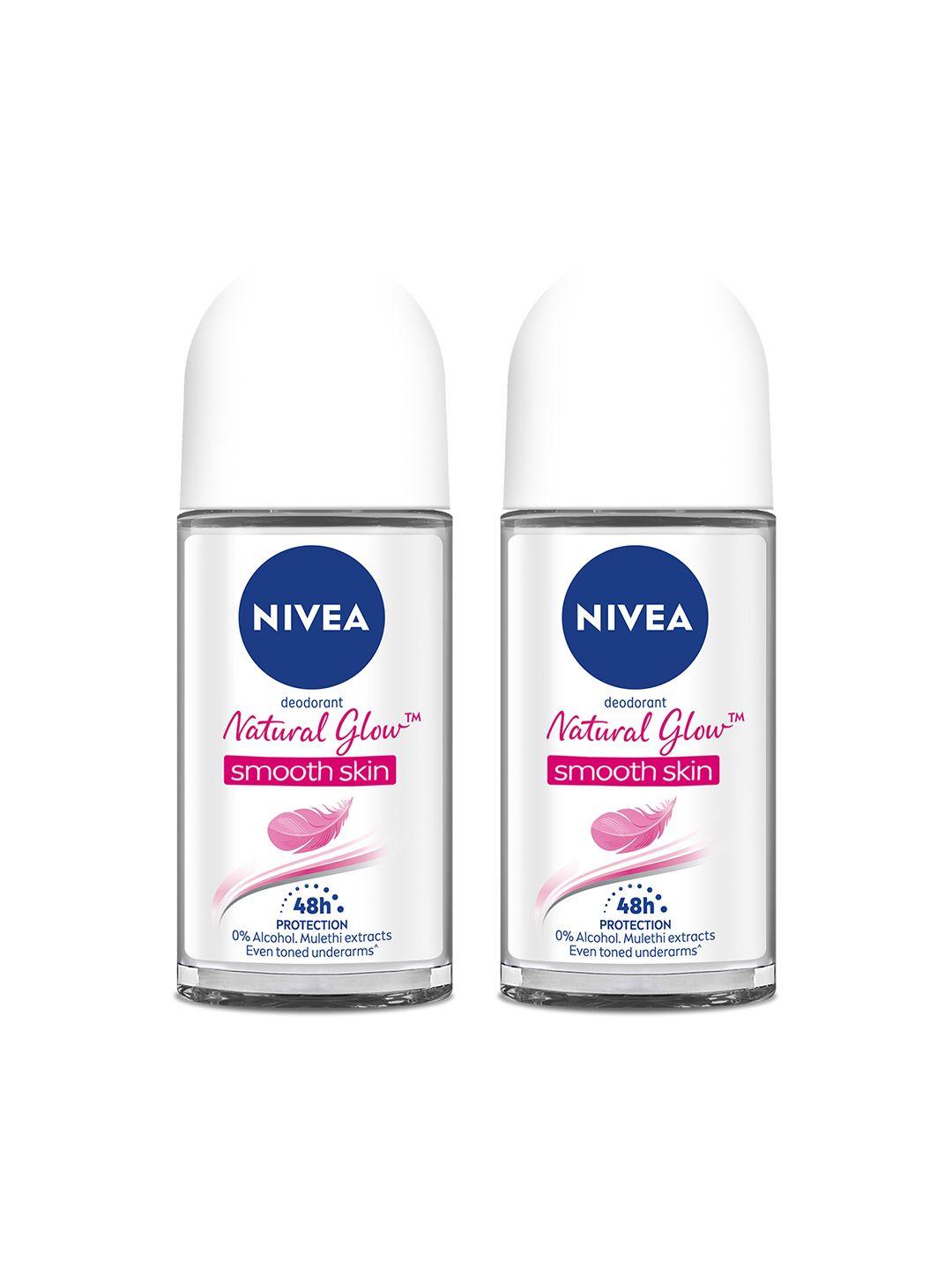 nivea women set of 2 natural glow smooth skin roll on deodorants - 50 ml each