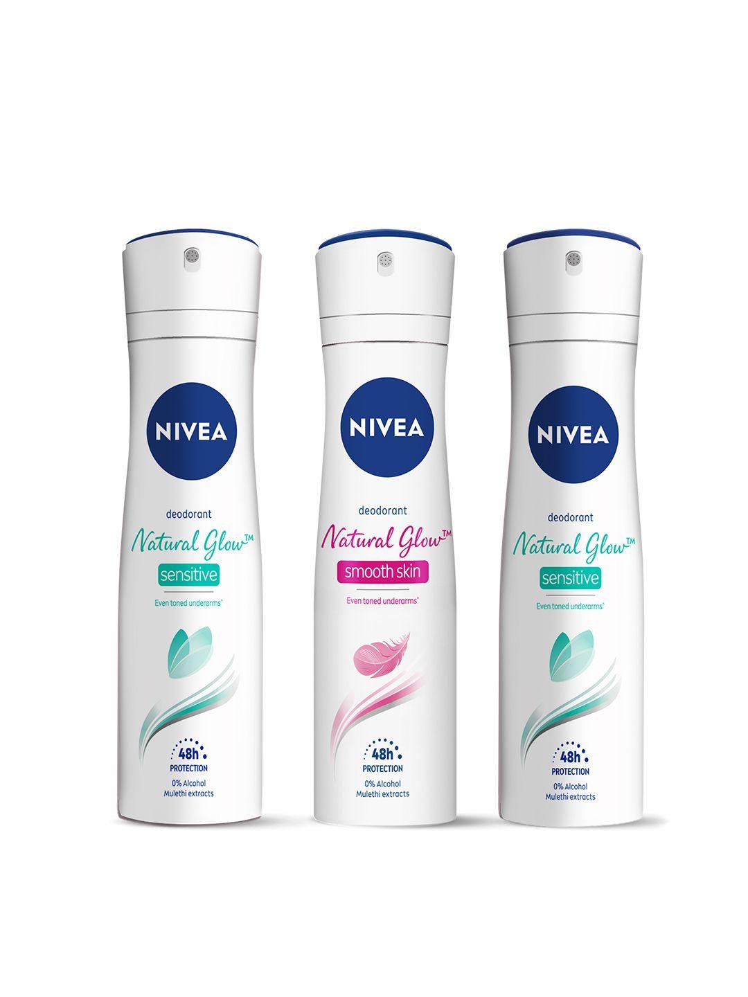 nivea women set of 3 whitening deodorant body spray - sensitive & smooth skin - 150ml each