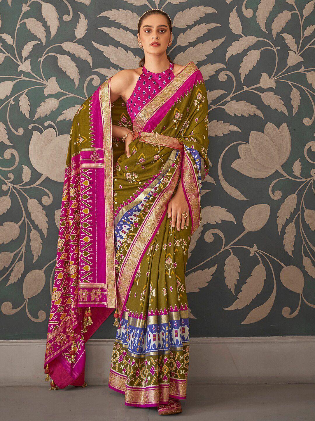 anouk ethnic motifs printed zari pochampally saree