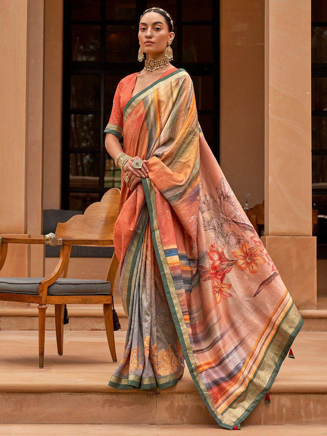 anouk floral printed banarasi saree