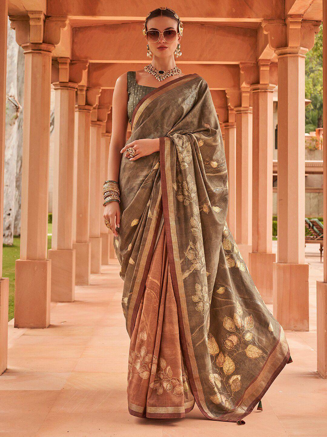 anouk floral printed zari banarasi saree