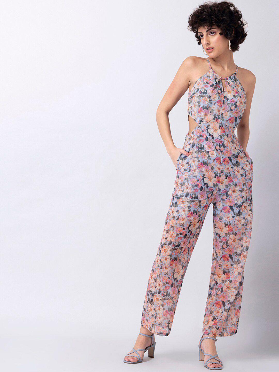 faballey floral printed halter neck basic jumpsuit