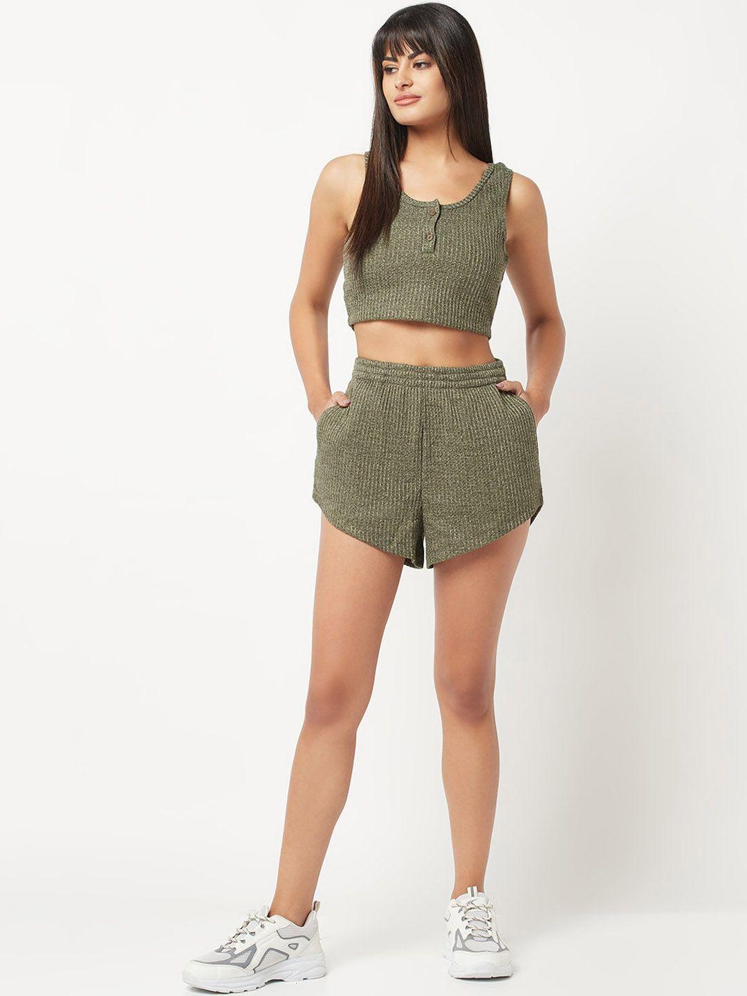 house of s round neck sleeveless ribbed top & slip-on shorts