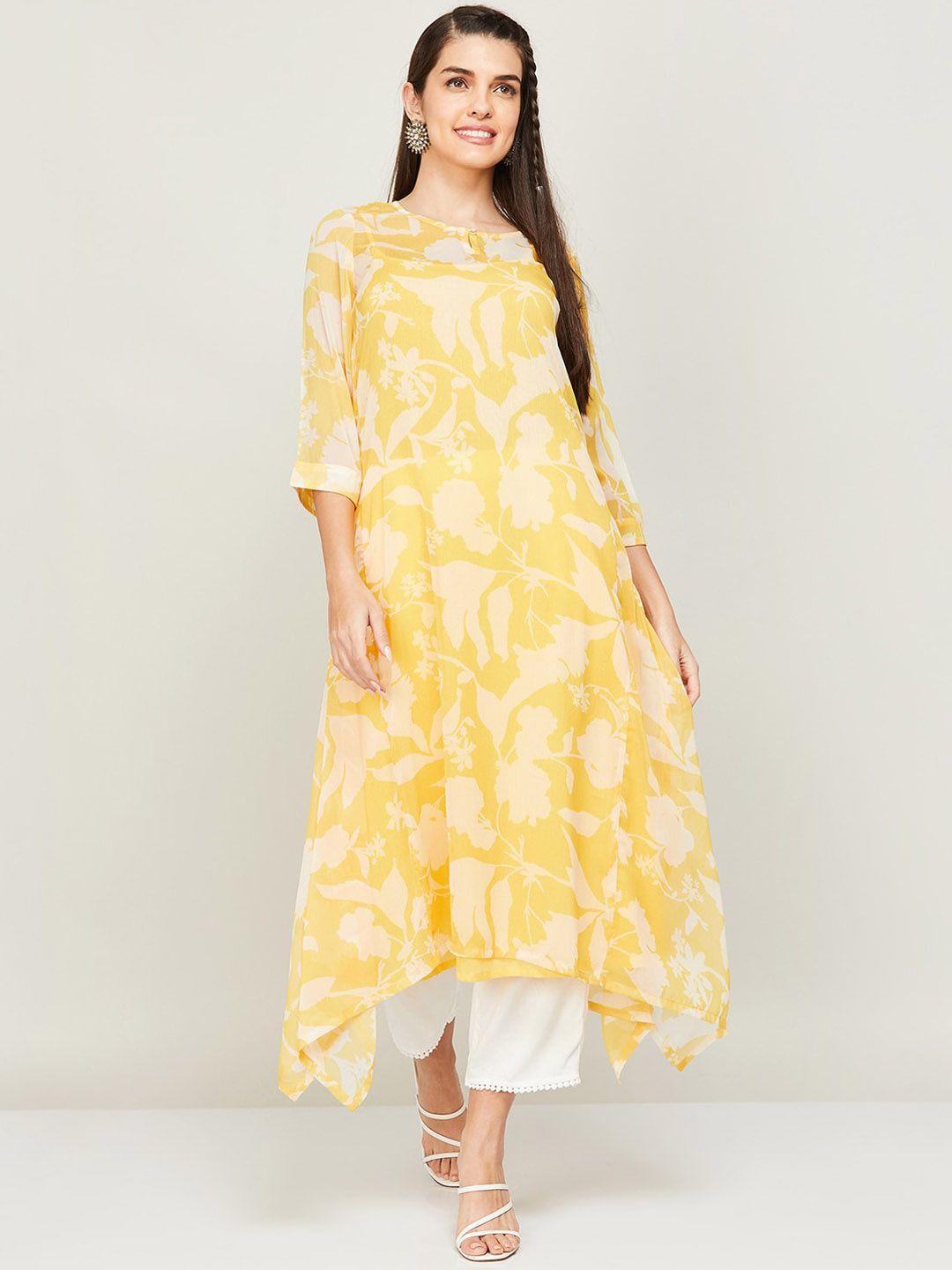 melange by lifestyle floral printed flared sleeves kurta