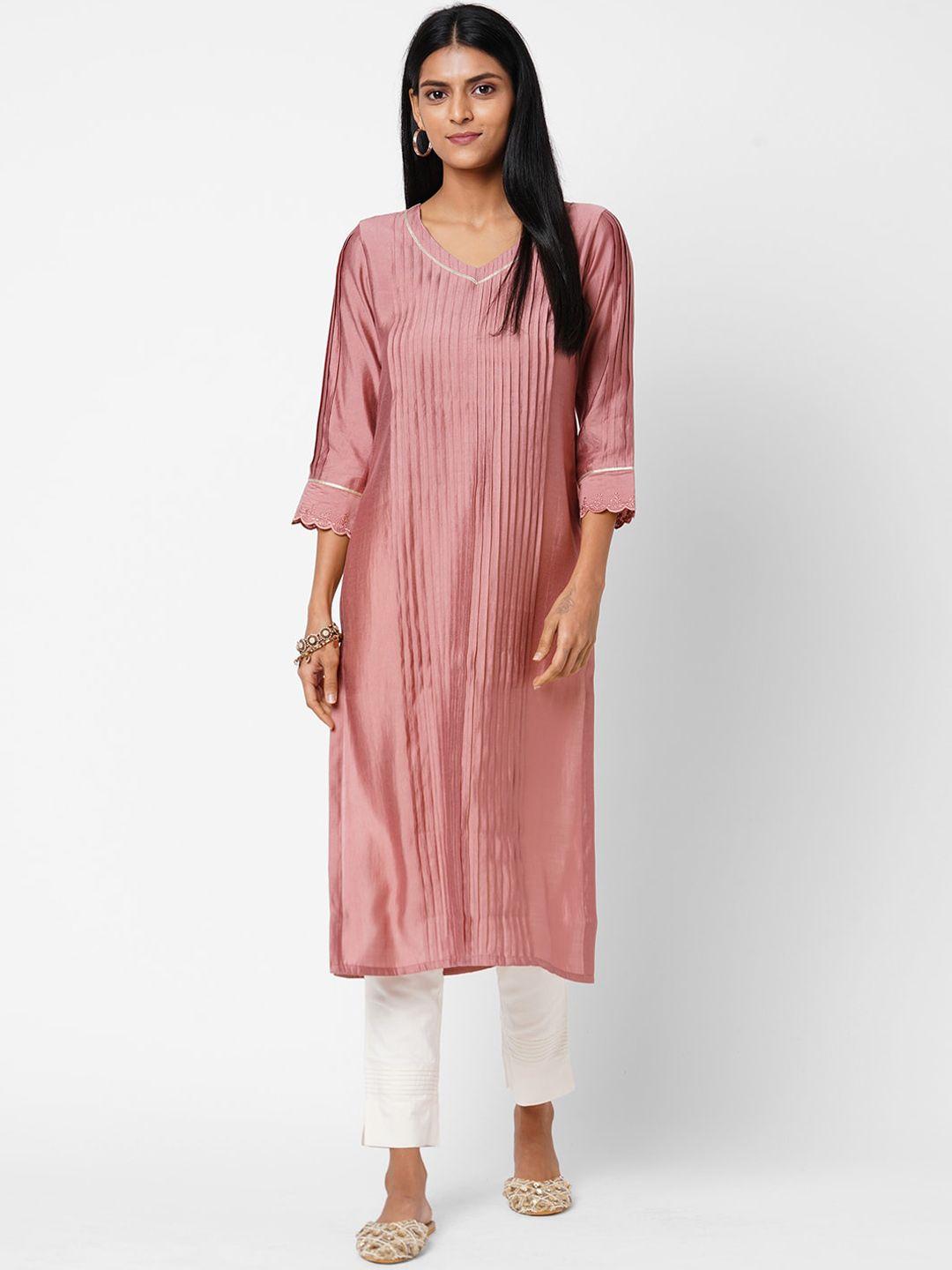 kami kubi v-neck pleated dupion silk kurta