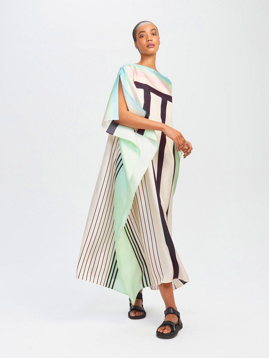 navvi multicoloured striped satin maxi dress