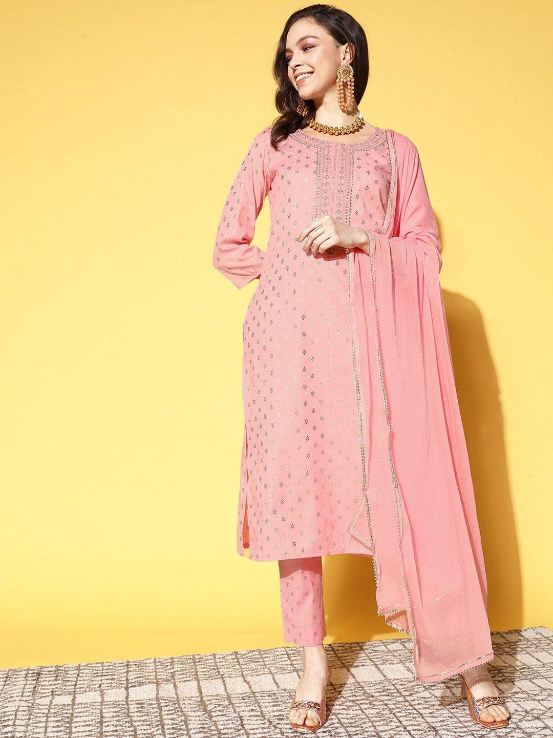 ishin ethnic motifs printed sequined kurta with trousers & dupatta