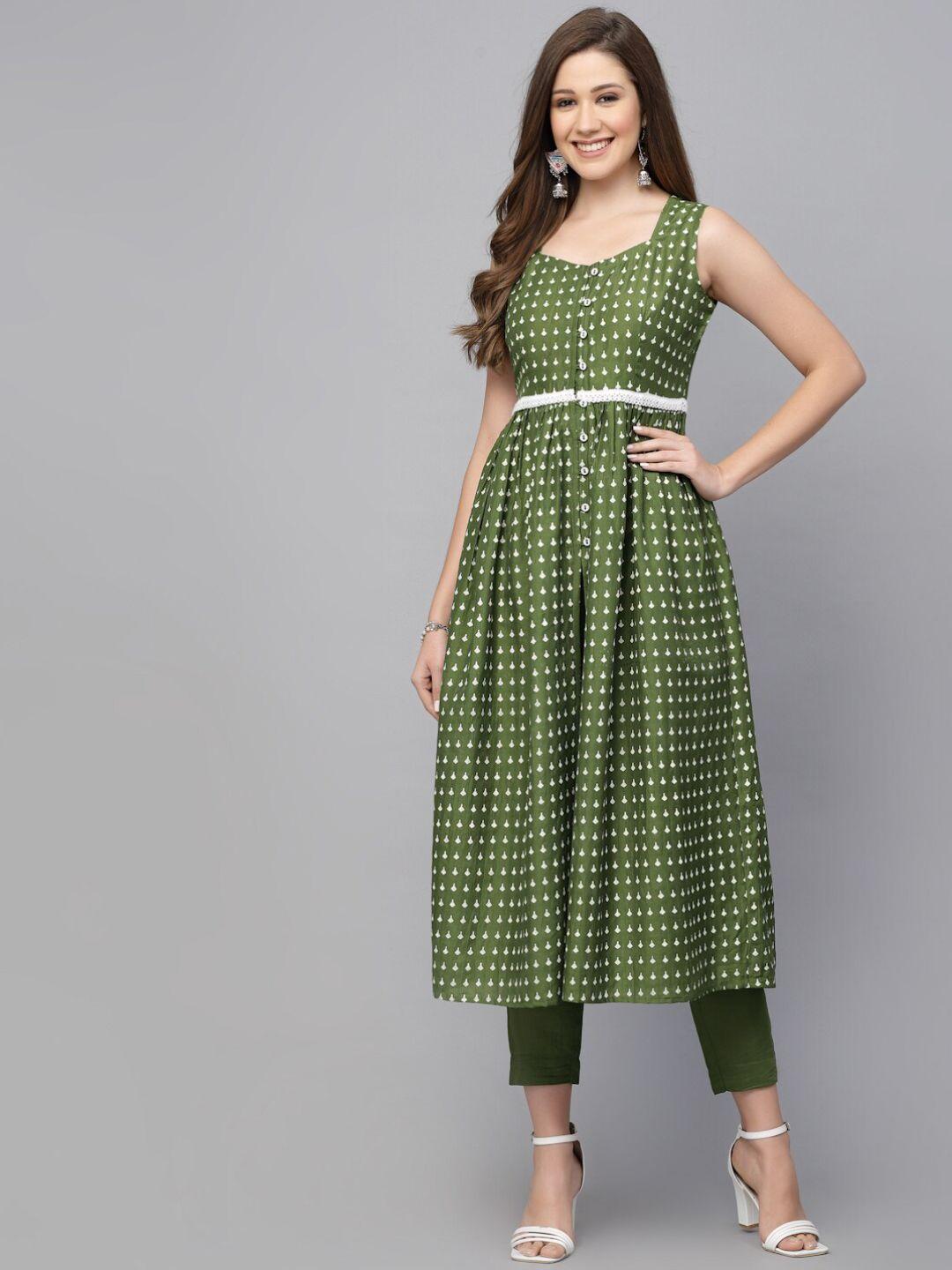 skylee sleeveless ethnic motifs printed anarkali kurta with trousers & dupatta