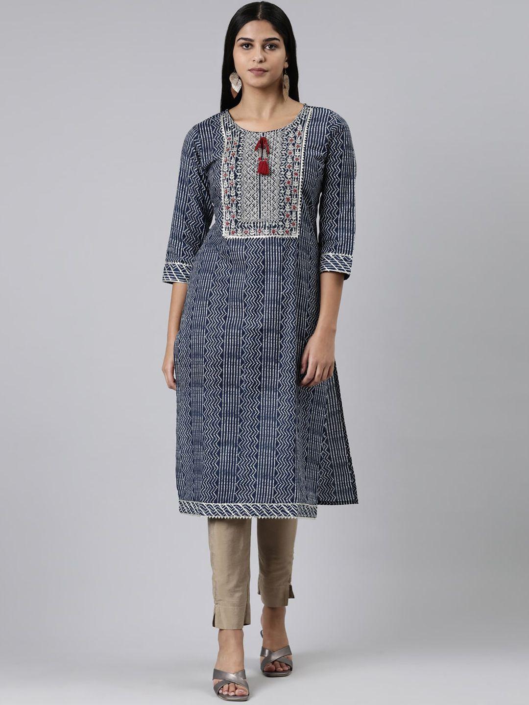 neerus bandhani printed sequinned pure cotton straight kurta