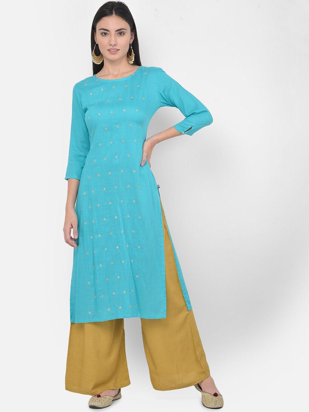 span ethnic motifs embroidered sequined straight cotton kurta