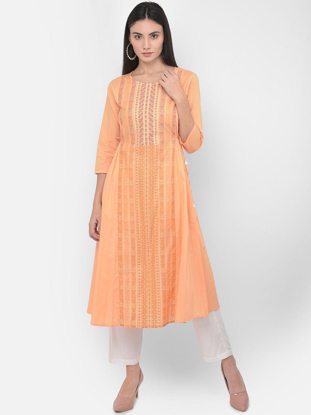 span ethnic motifs printed a-line cotton kurta