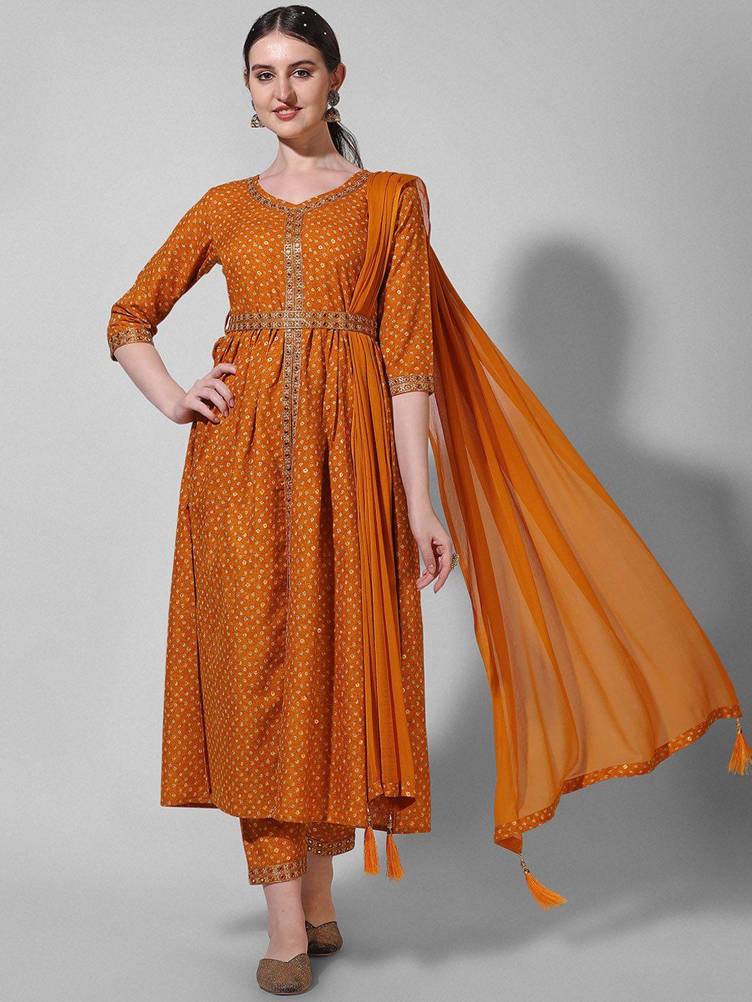 berrylicious ethnic motifs printed mirror work pure cotton kurta with trousers & dupatta