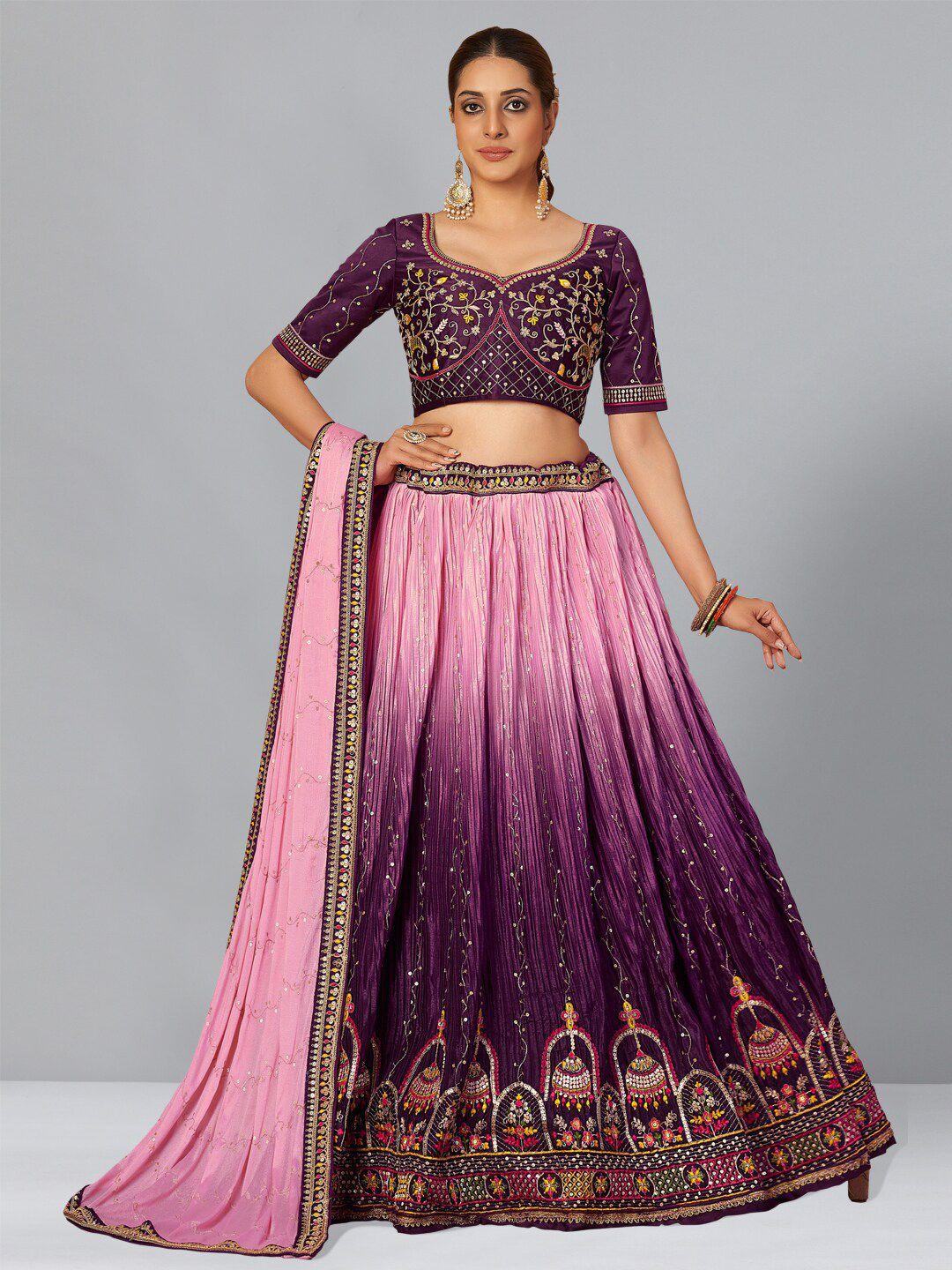 kvsfab embroidered sequinned semi-stitched lehenga & unstitched blouse with dupatta