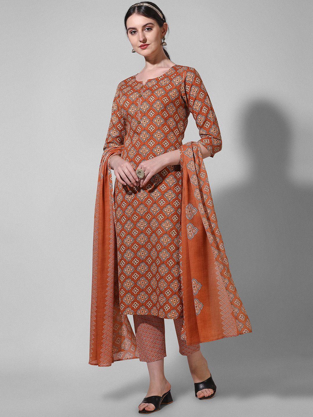 berrylicious ethnic motifs printed pure cotton kurta with trousers & dupatta