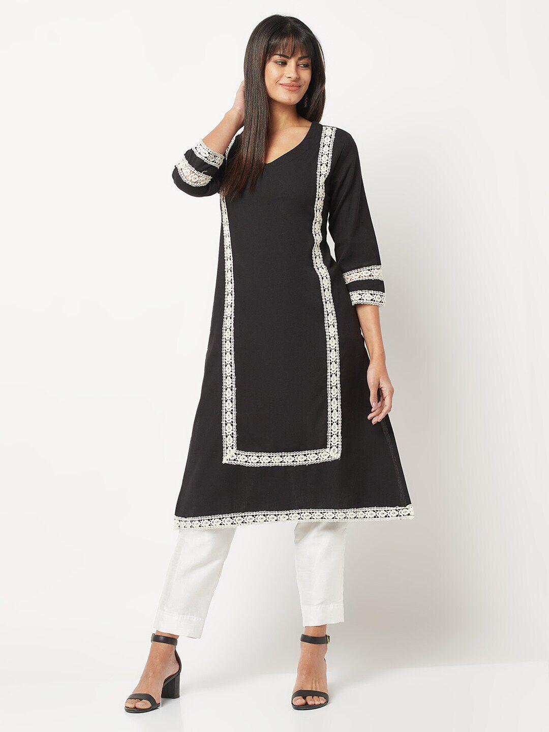 barara ethnic side slit lace insert straight kurta