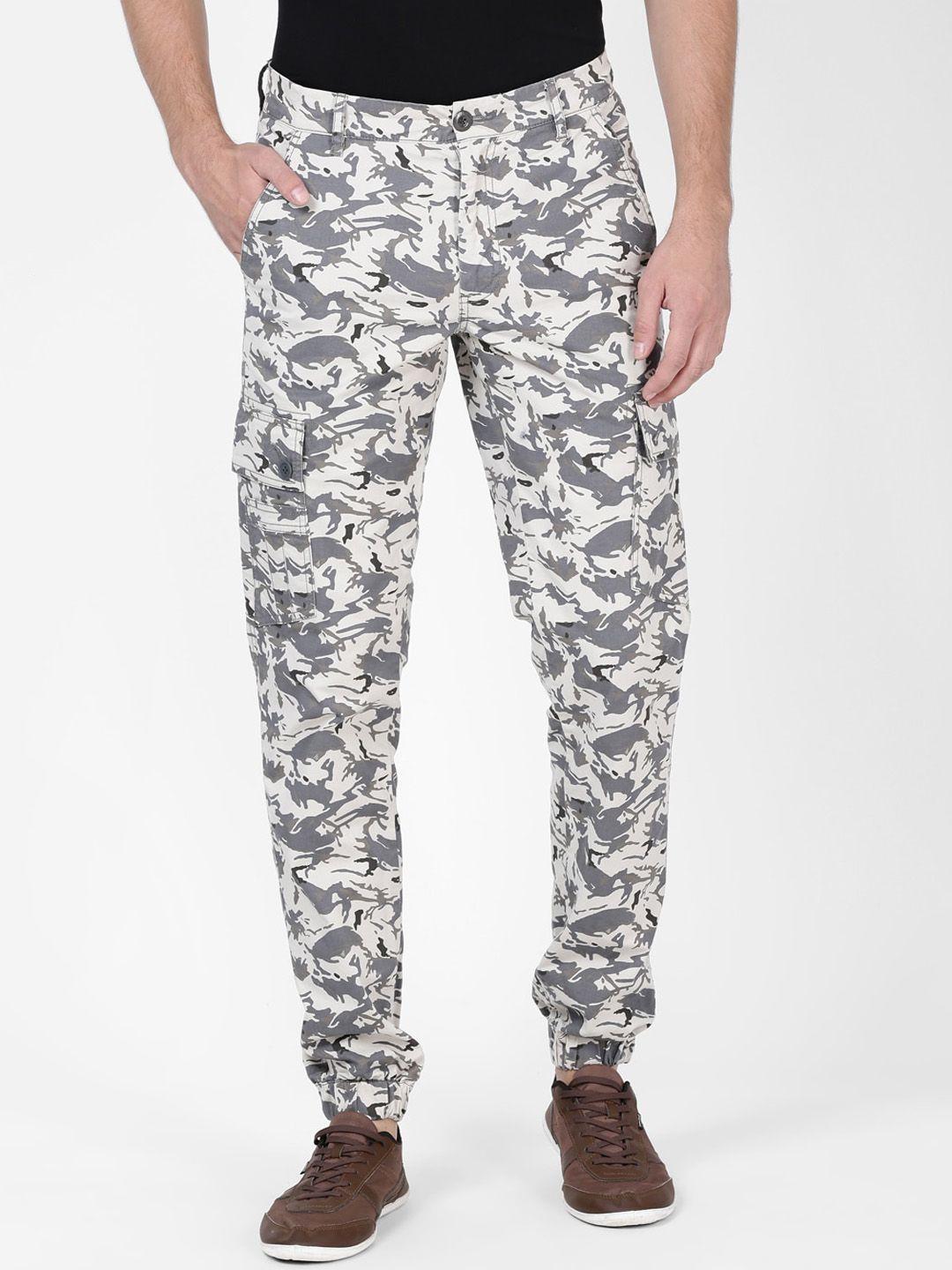 t-base men camouflage printed cotton slim fit easy wash trousers