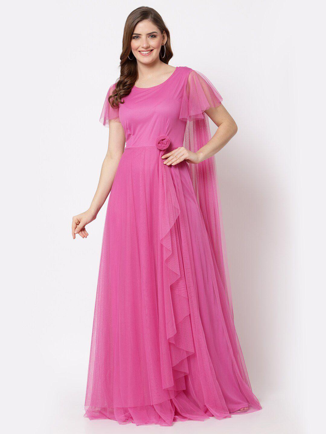 just wow net flutter sleeves maxi dress