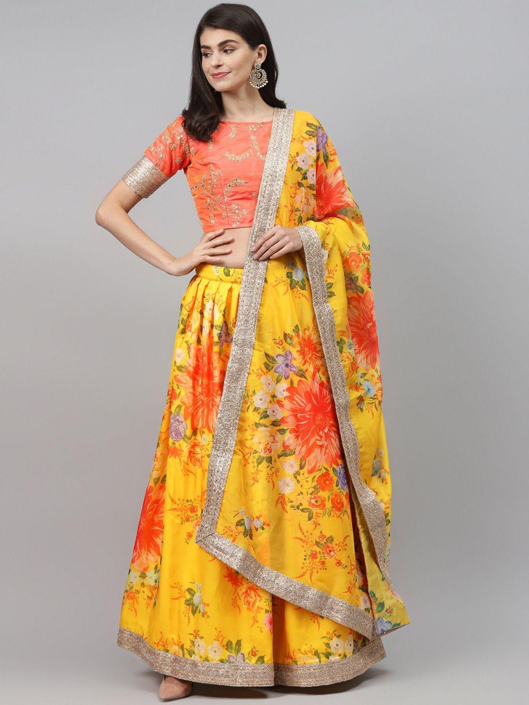 fabpixel floral printed thread work semi-stitched organza lehenga choli with dupatta