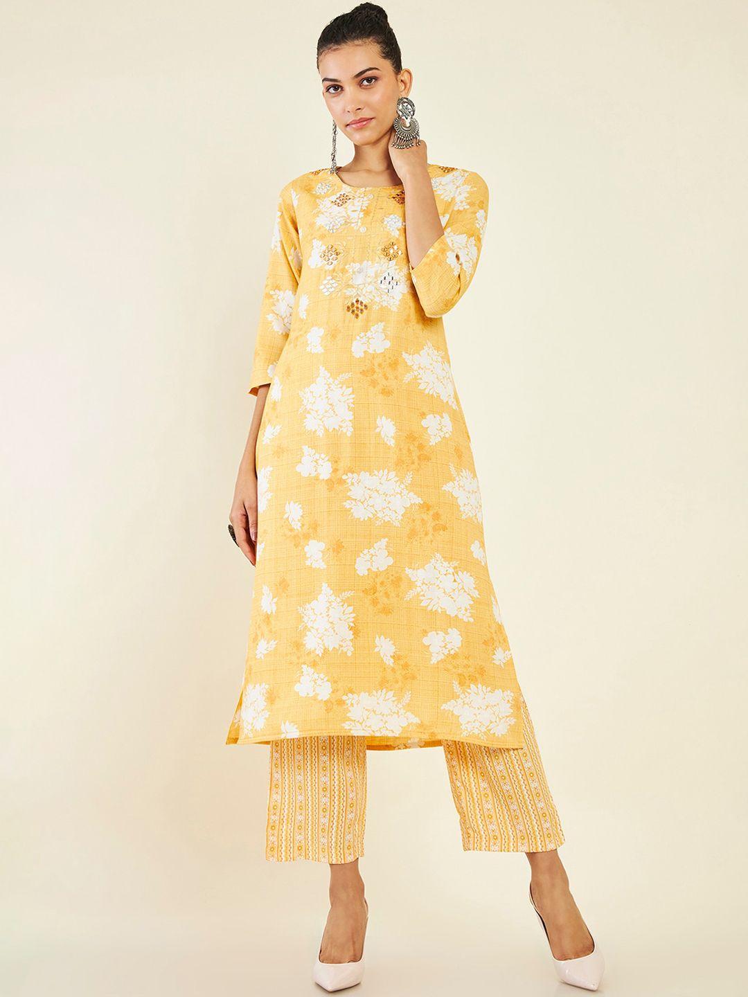 soch floral printed mirror work kurta with trousers