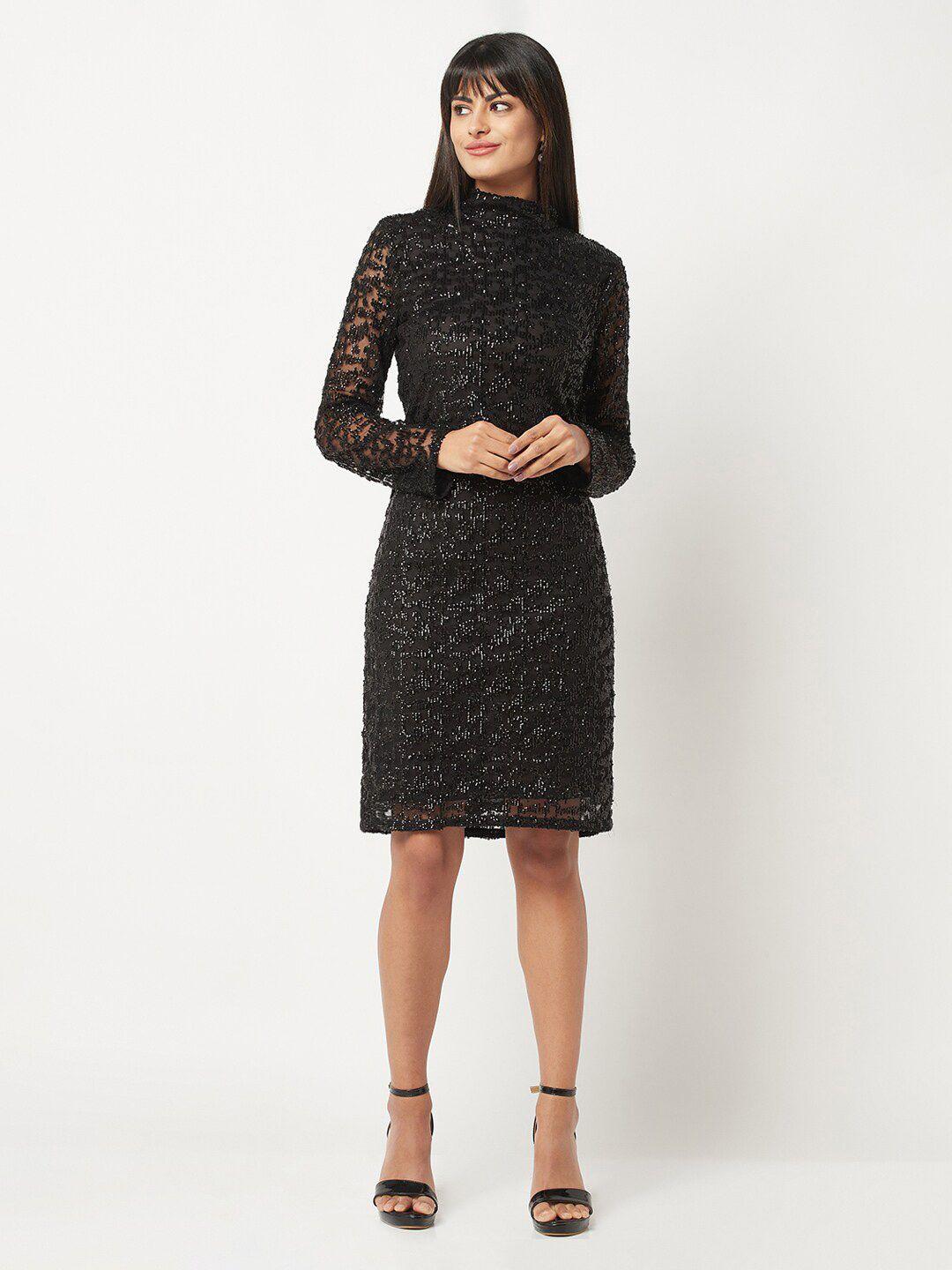 house of s embellished net high neck sheath dress