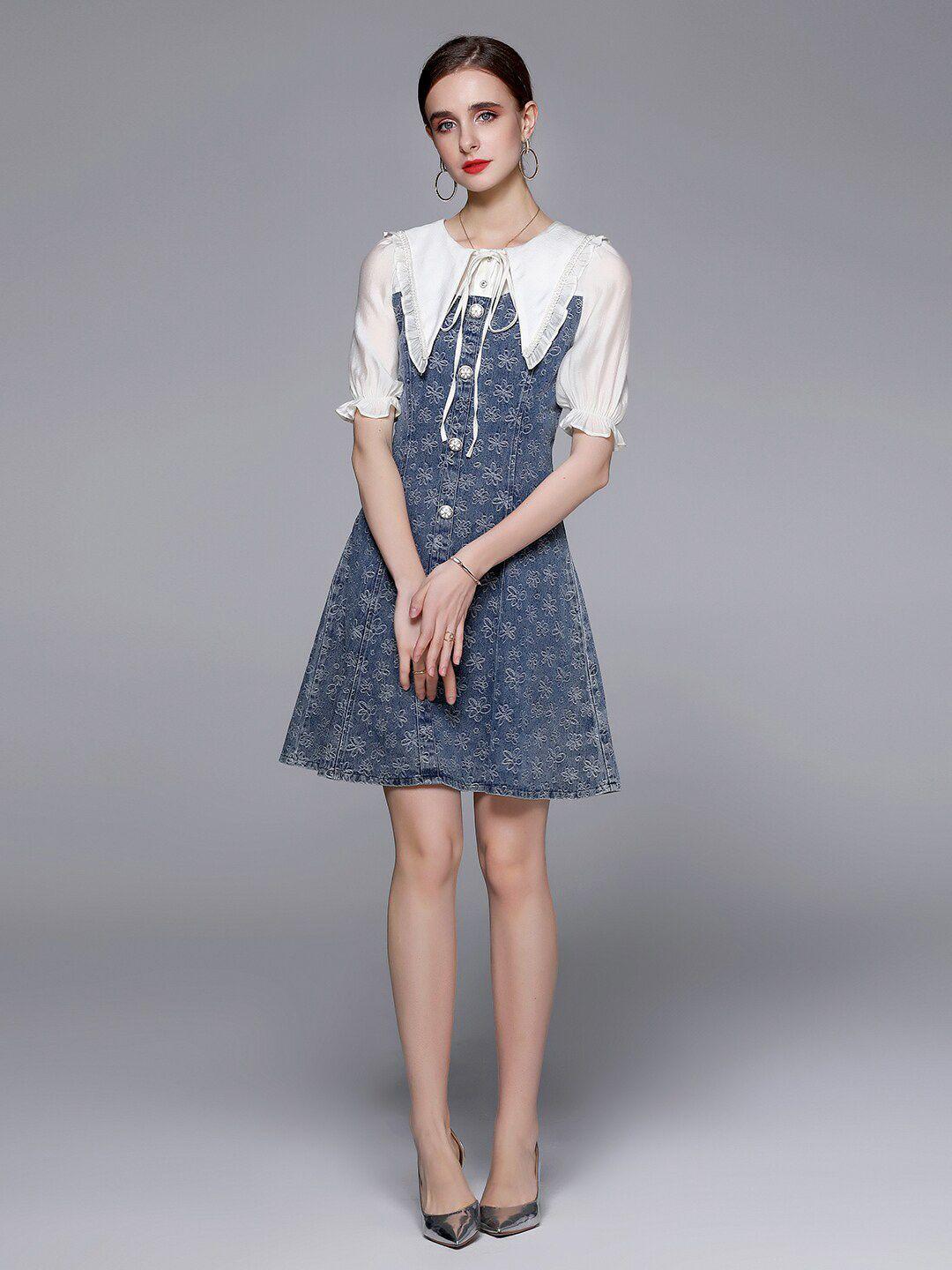 jc collection floral printed above the keyboard collar a-line dress