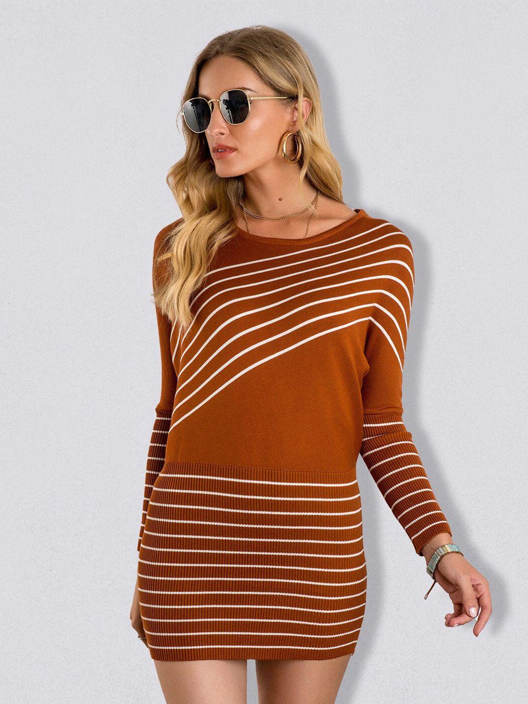 jc collection striped long sleeve ribbed bodycon mini dress