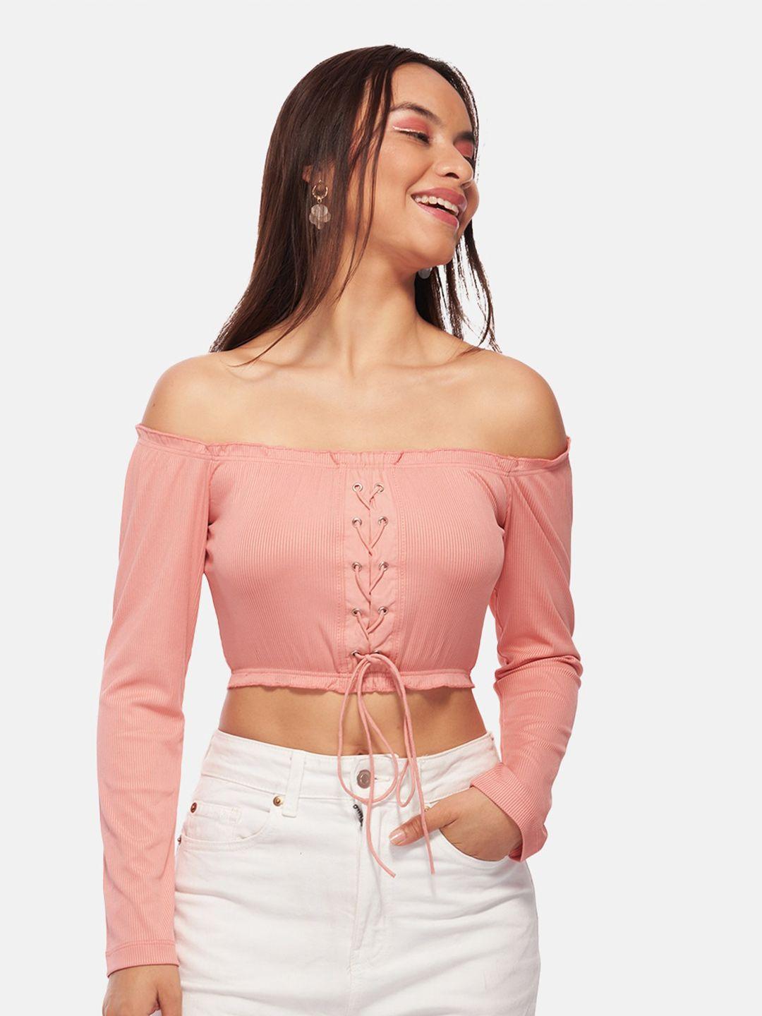 izf off-shoulder tie-ups bardot crop top