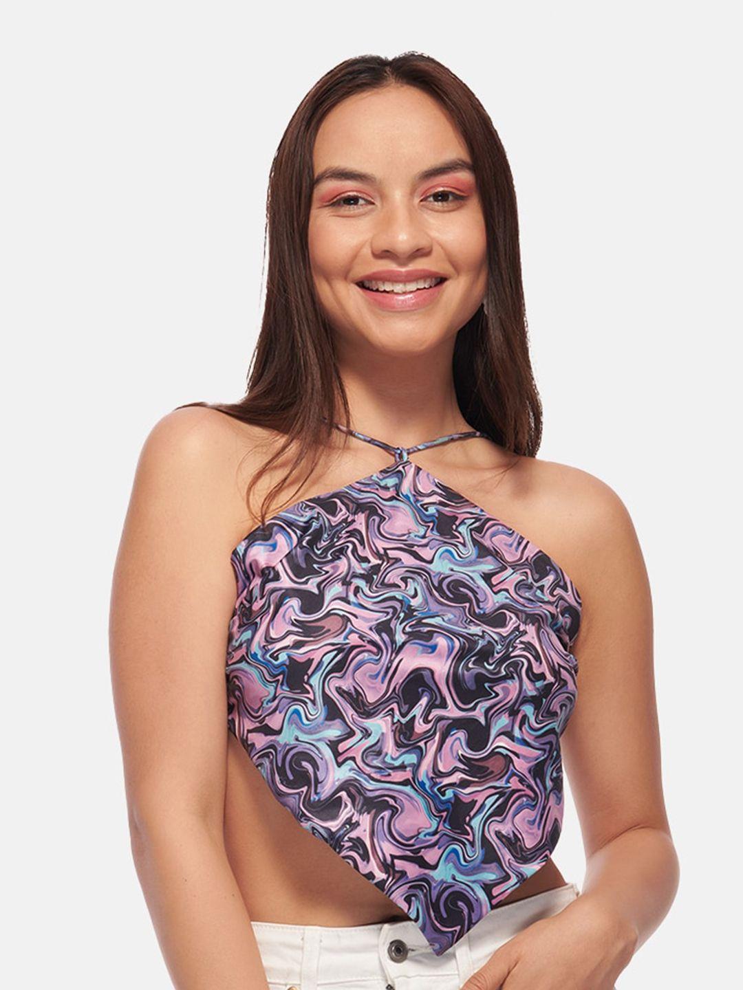 izf abstract printed halter neck styled back top