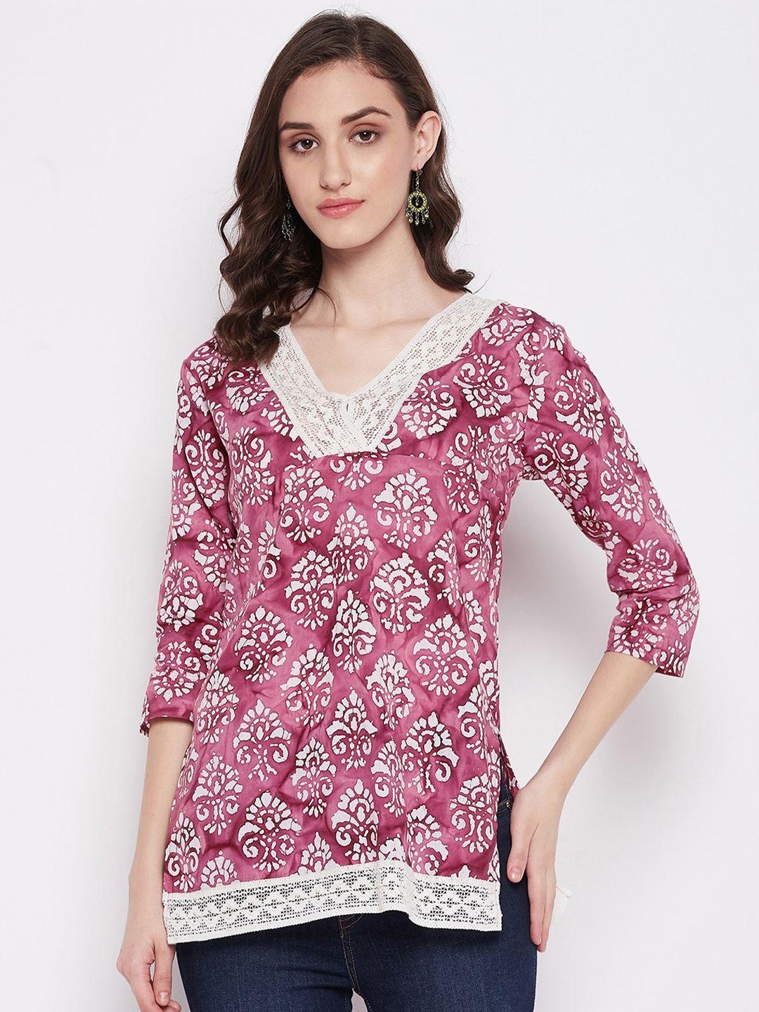 imfashini ethnic motifs printed lace inserted top