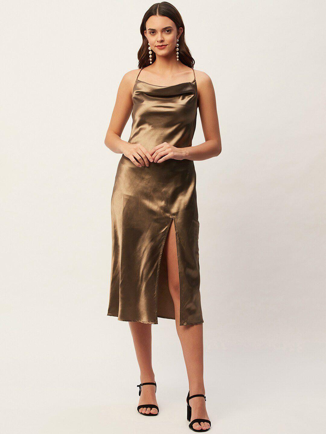 diva walk exclusive shoulder straps satin sheath midi dress