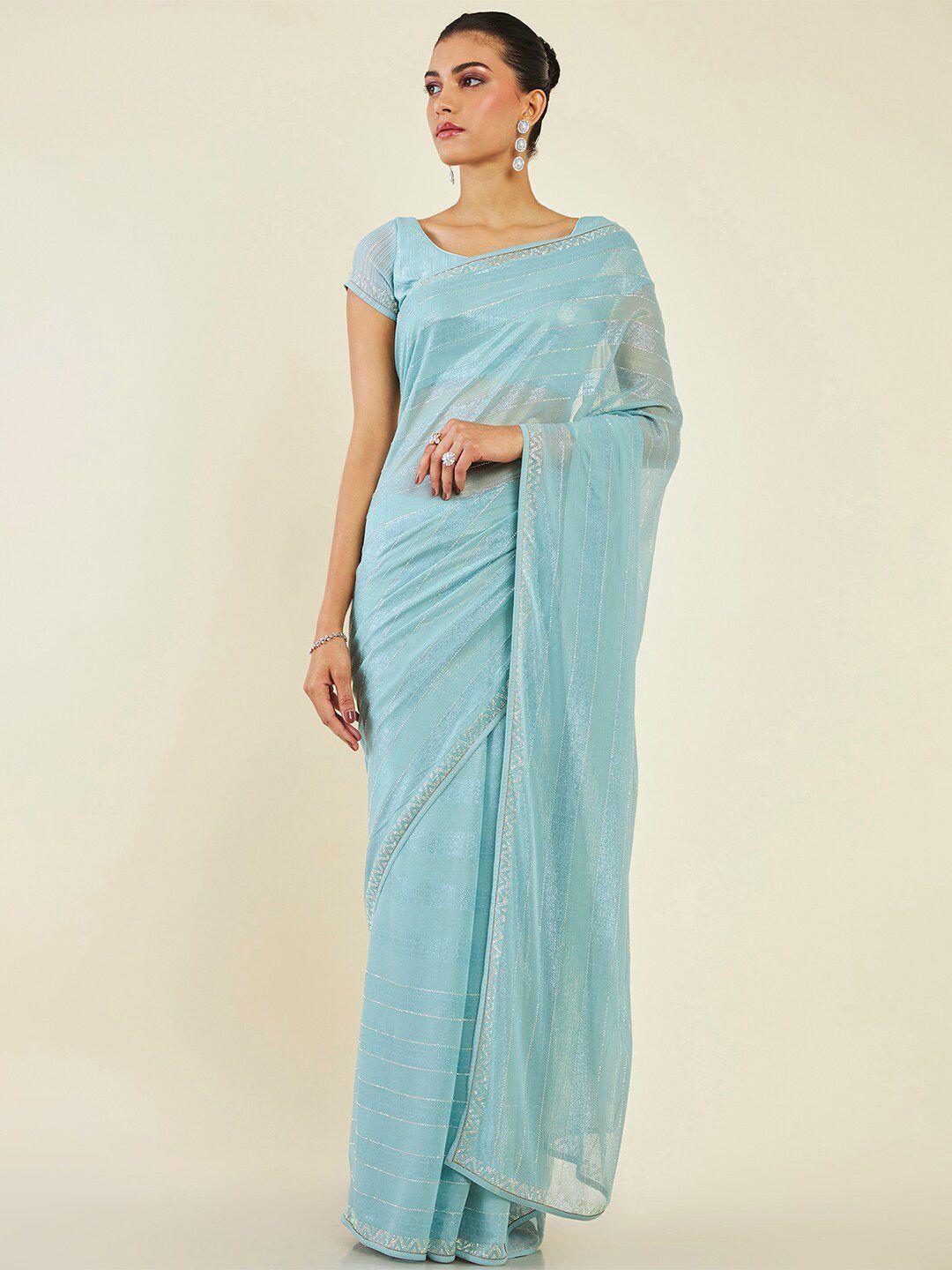 soch striped embellished pure chiffon saree