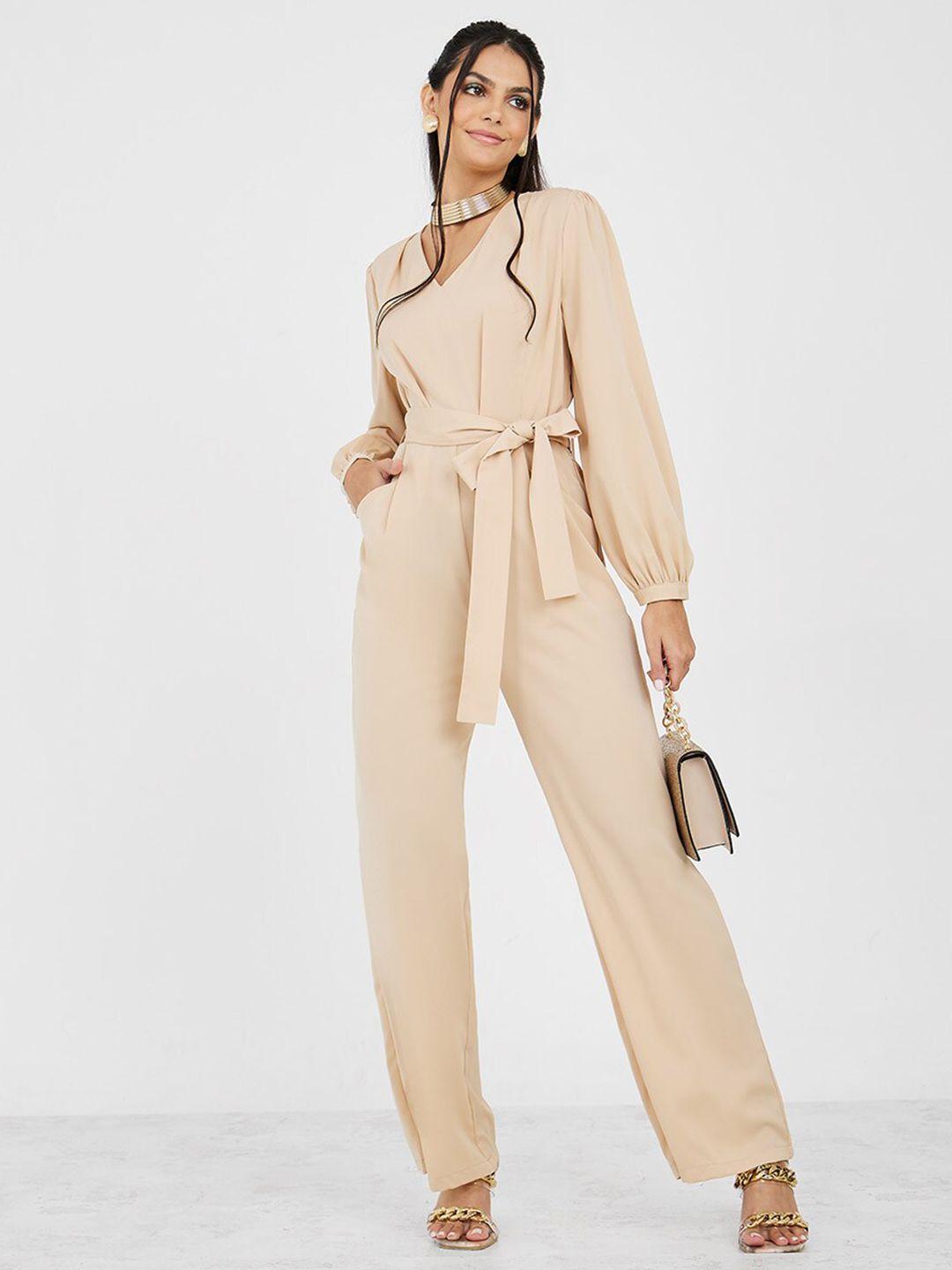 styli v-neck waist tie-up basic jumpsuit