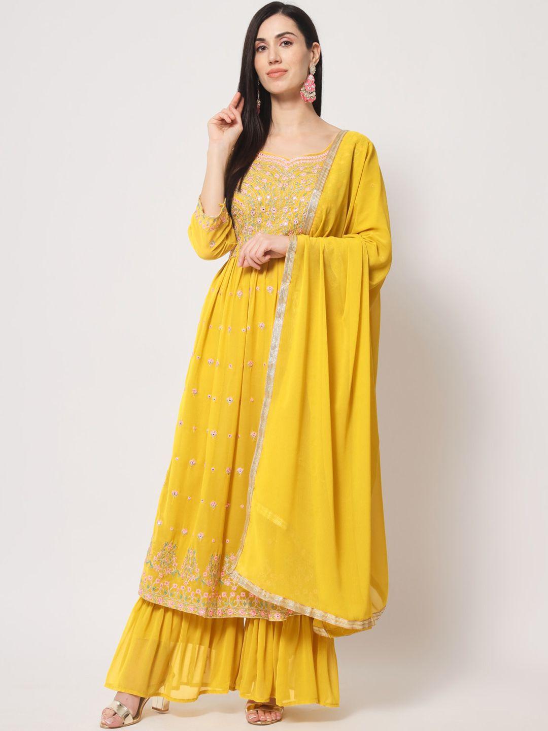 kalini floral embroidered thread work kurta with palazzos & dupatta