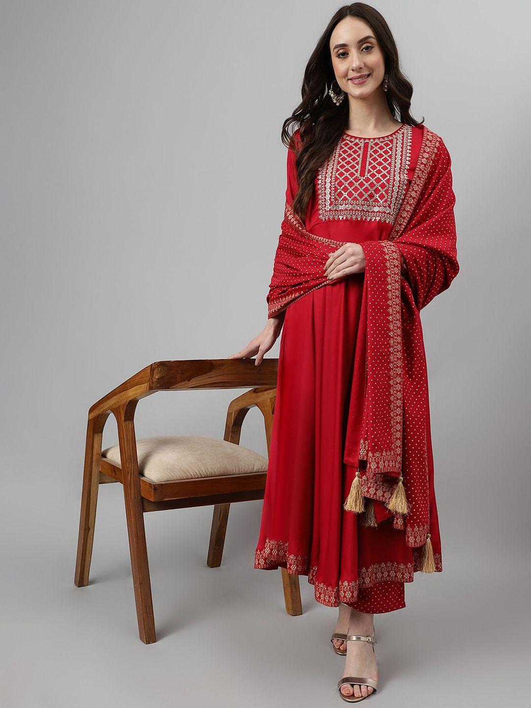 khushal k empire style ethnic motifs embroidered zari a-line kurta with palazzos & dupatta