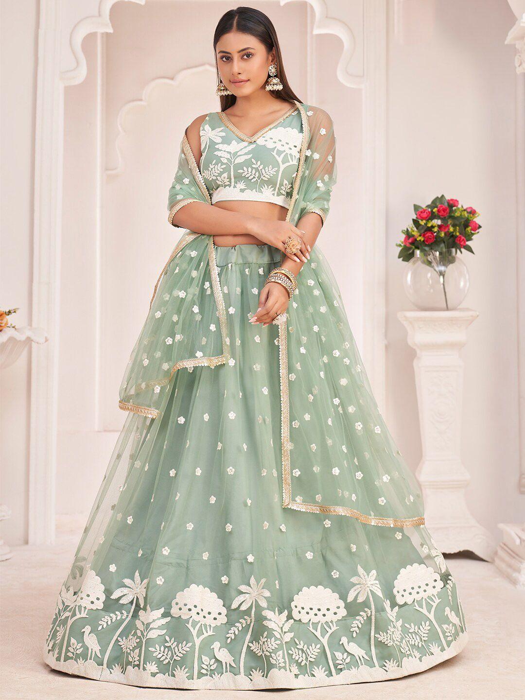 fabpixel embroidered thread work semi-stitched lehenga & unstitched blouse with dupatta