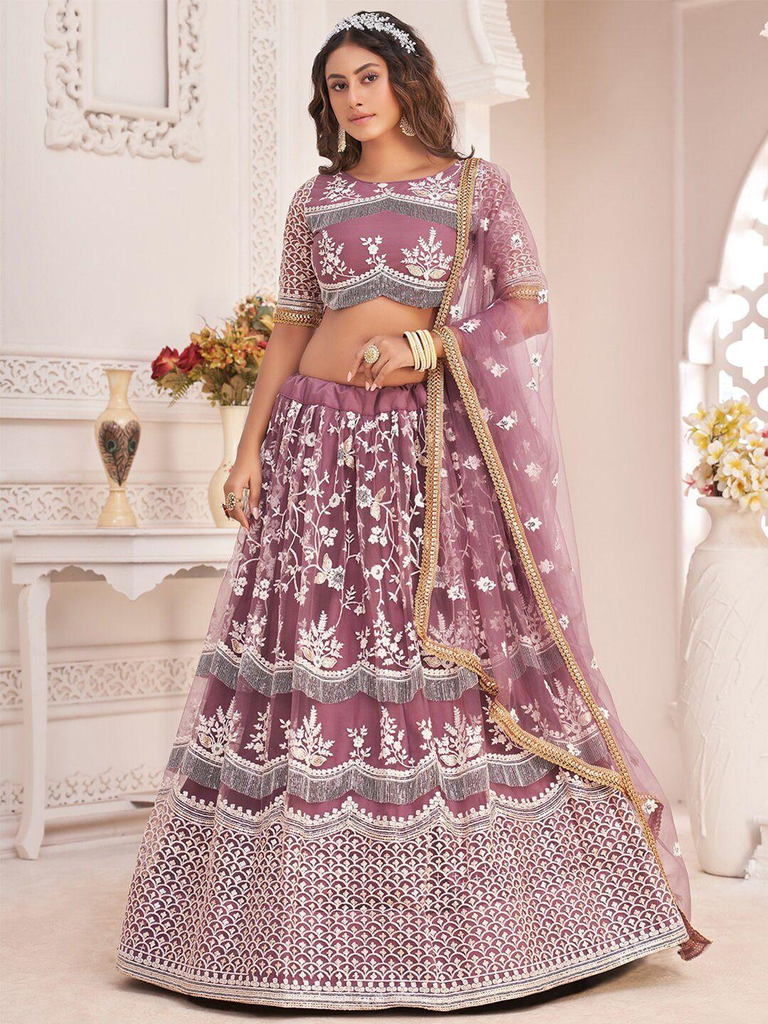 fabpixel embroidered thread work semi-stitched lehenga & unstitched blouse with dupatta