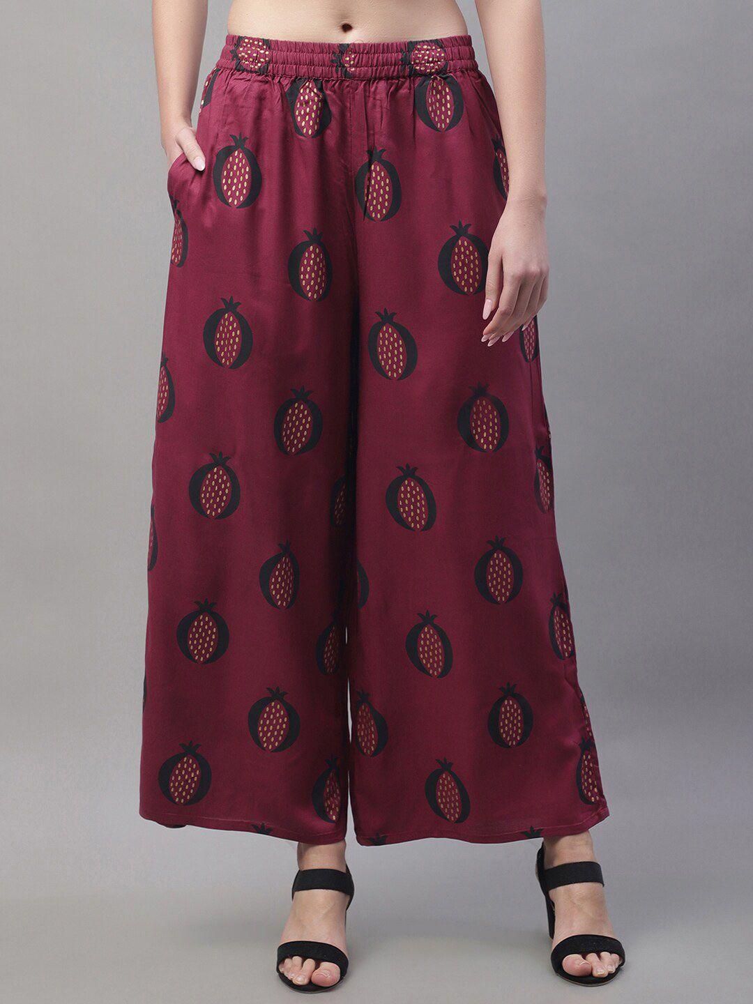 pistaa women conversational printed flared palazzos