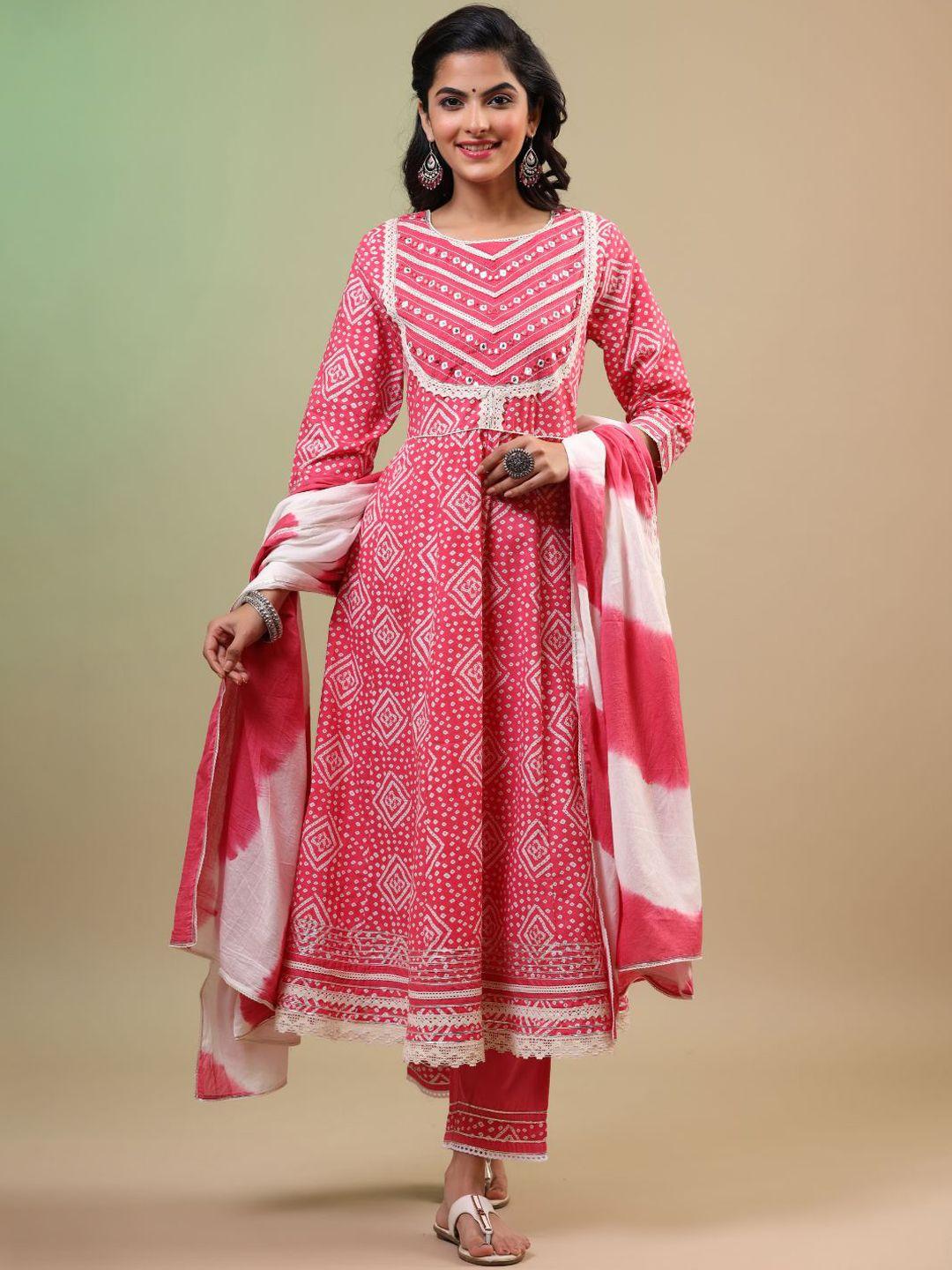 zolo label ethnic motifs printed mirror work pure cotton kurta with palazzos & dupatta