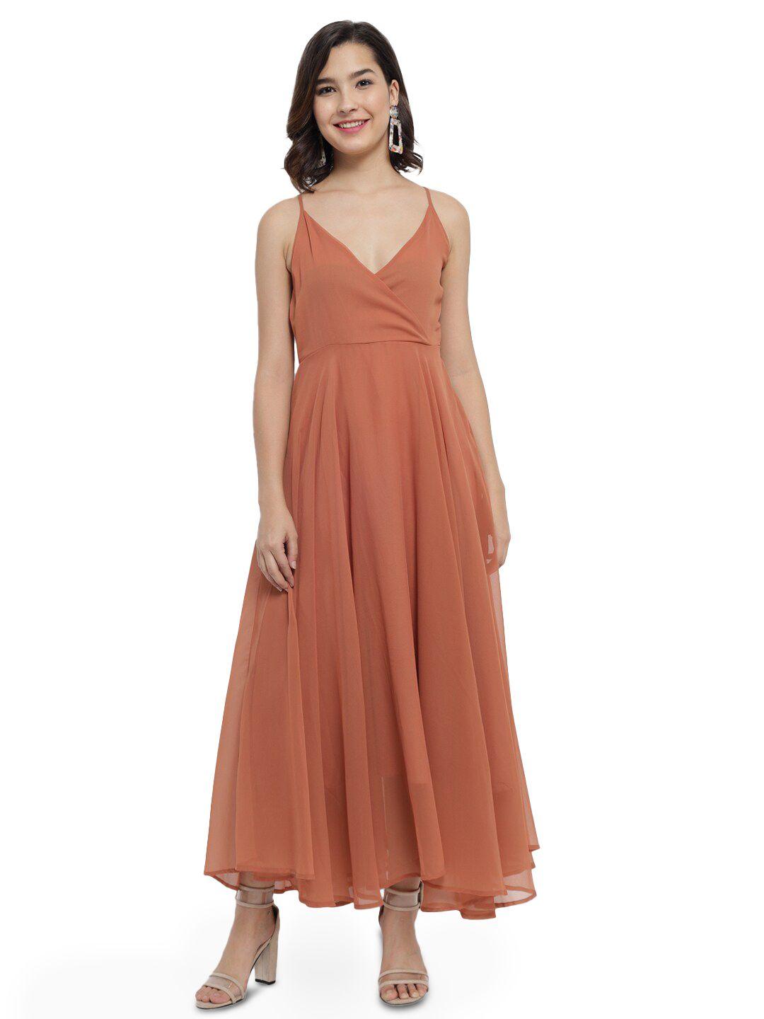 trend arrest beige halter neck georgette maxi dress