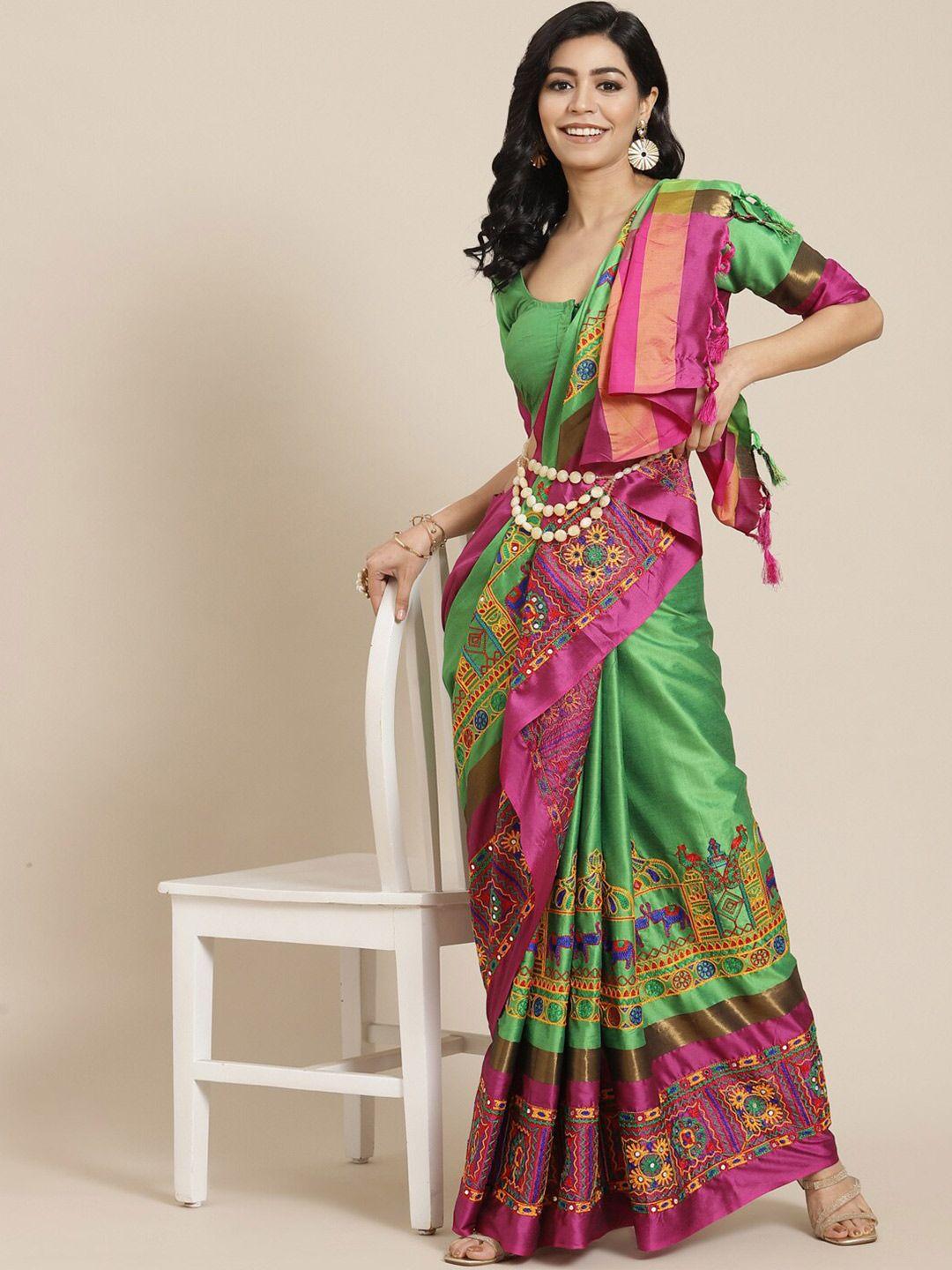 serona fabrics kutchi embroidered silk cotton saree