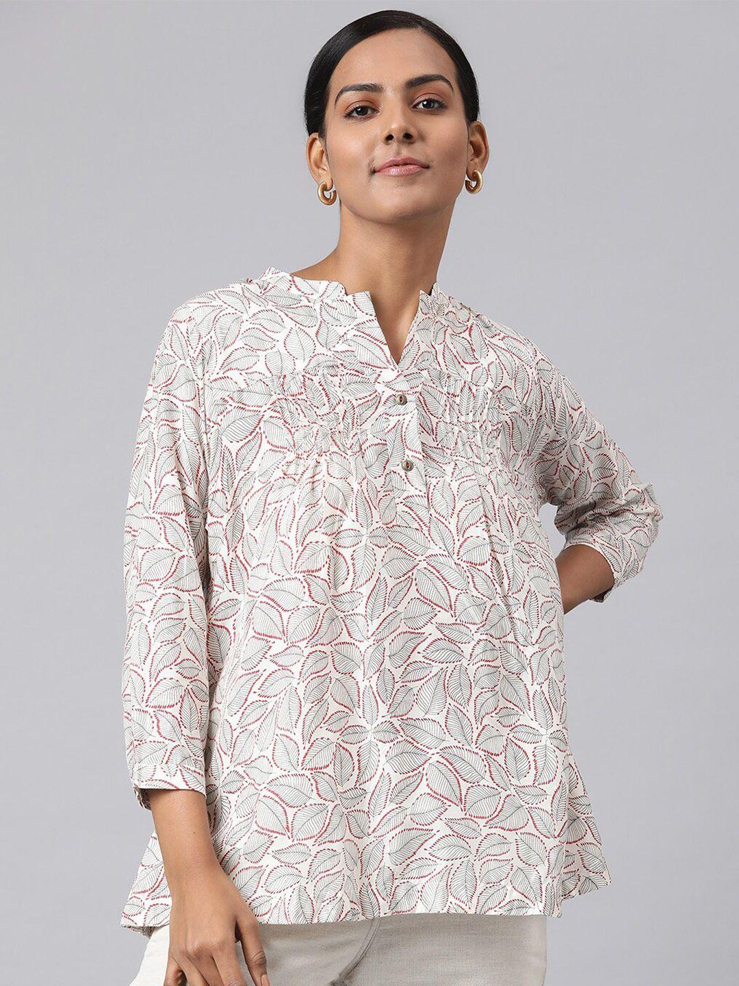 fabindia mandarin collar print top