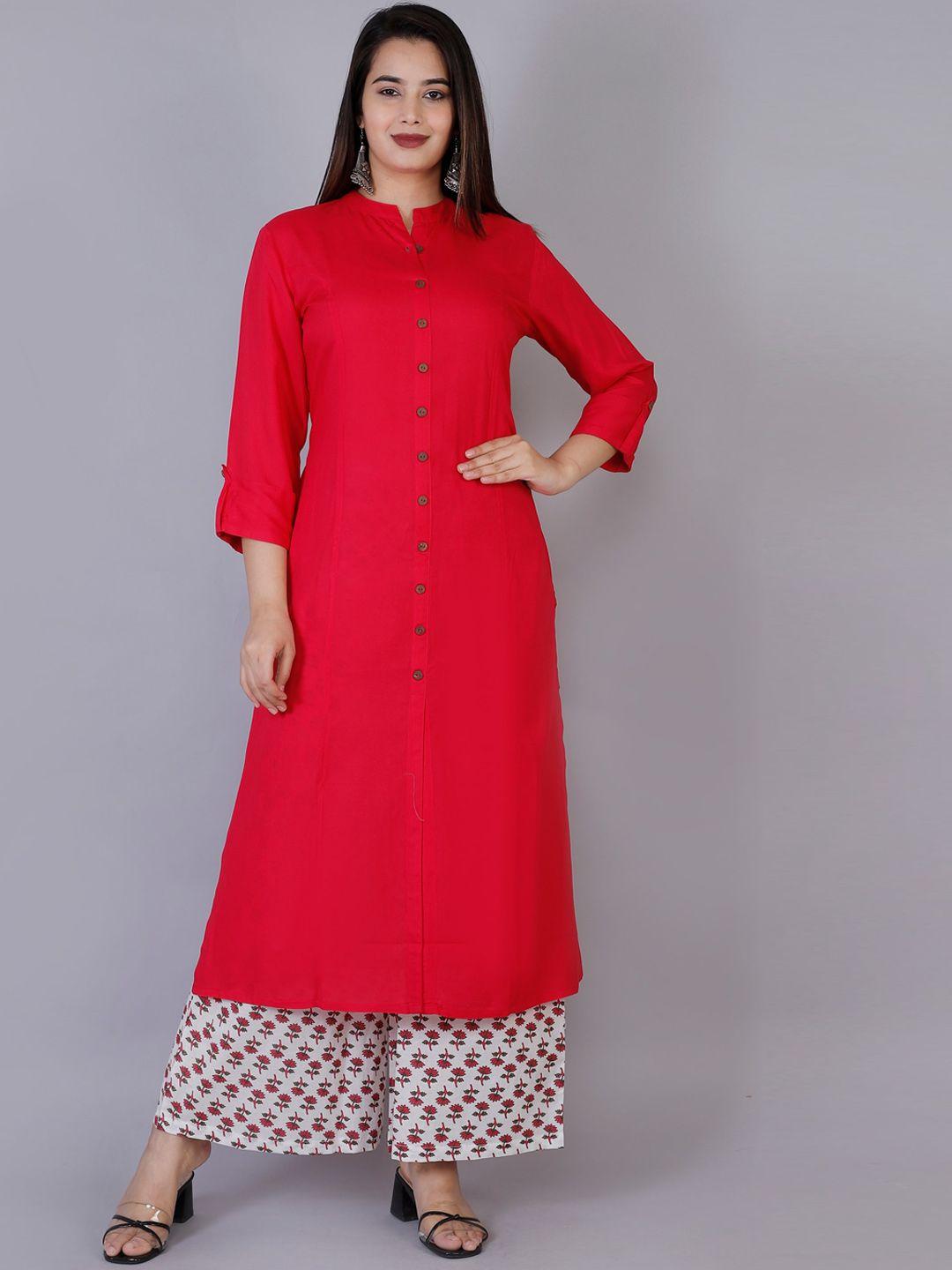 doriya mandarin collar kurta with printed palazzos