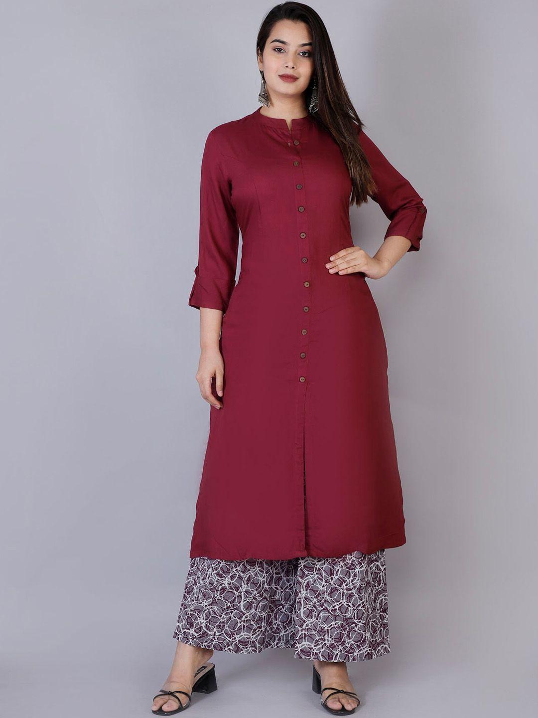 doriya mandarin collar a-line kurta with palazzos