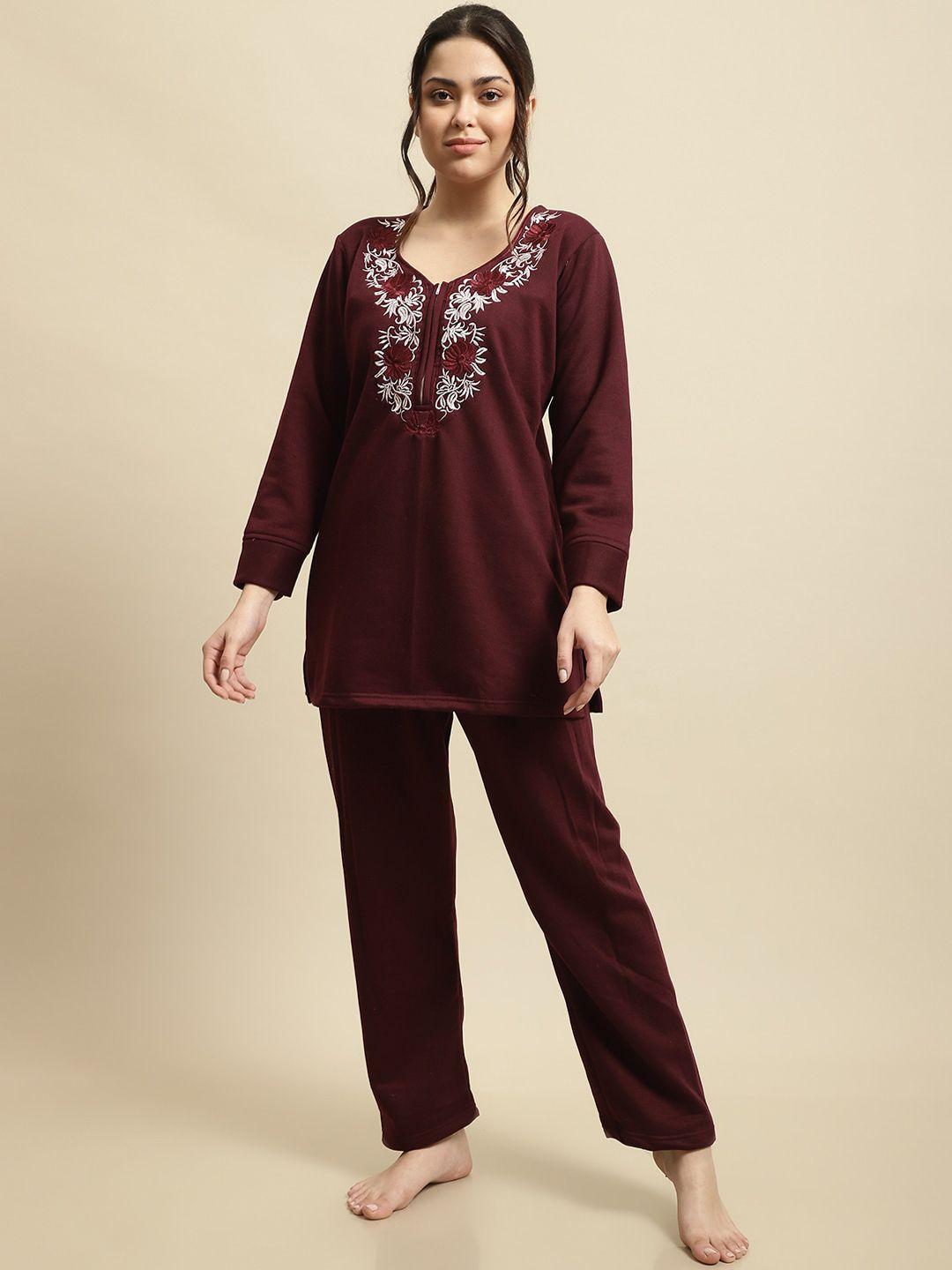 secret wish floral embroidered night suit