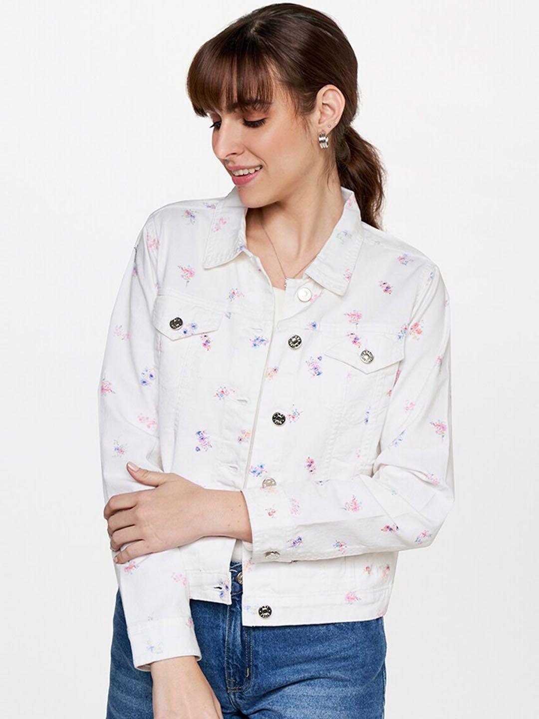 and floral printed denim jacket