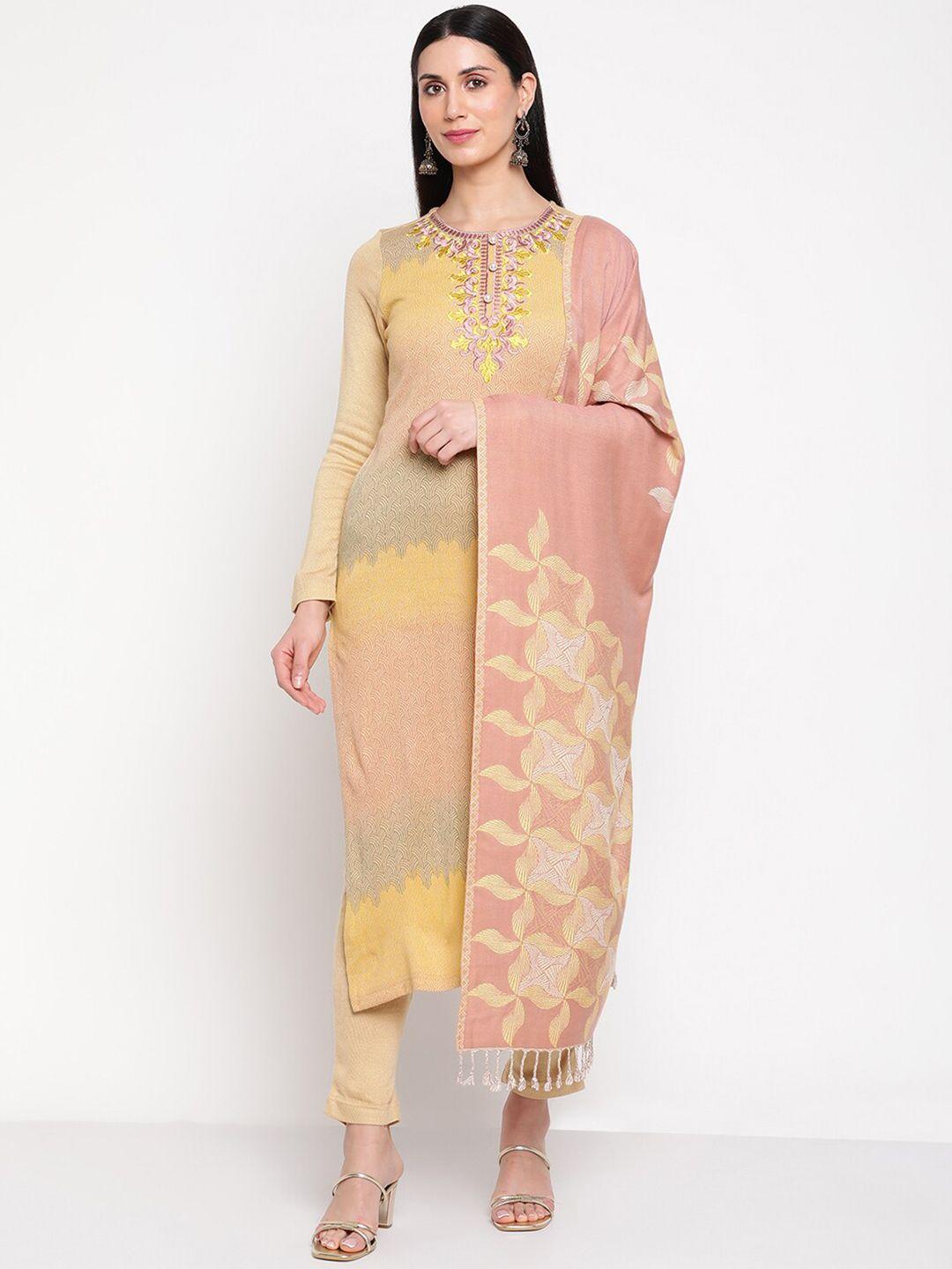 be indi ethnic motifs printed thread work detail kurta with trousers & dupatta