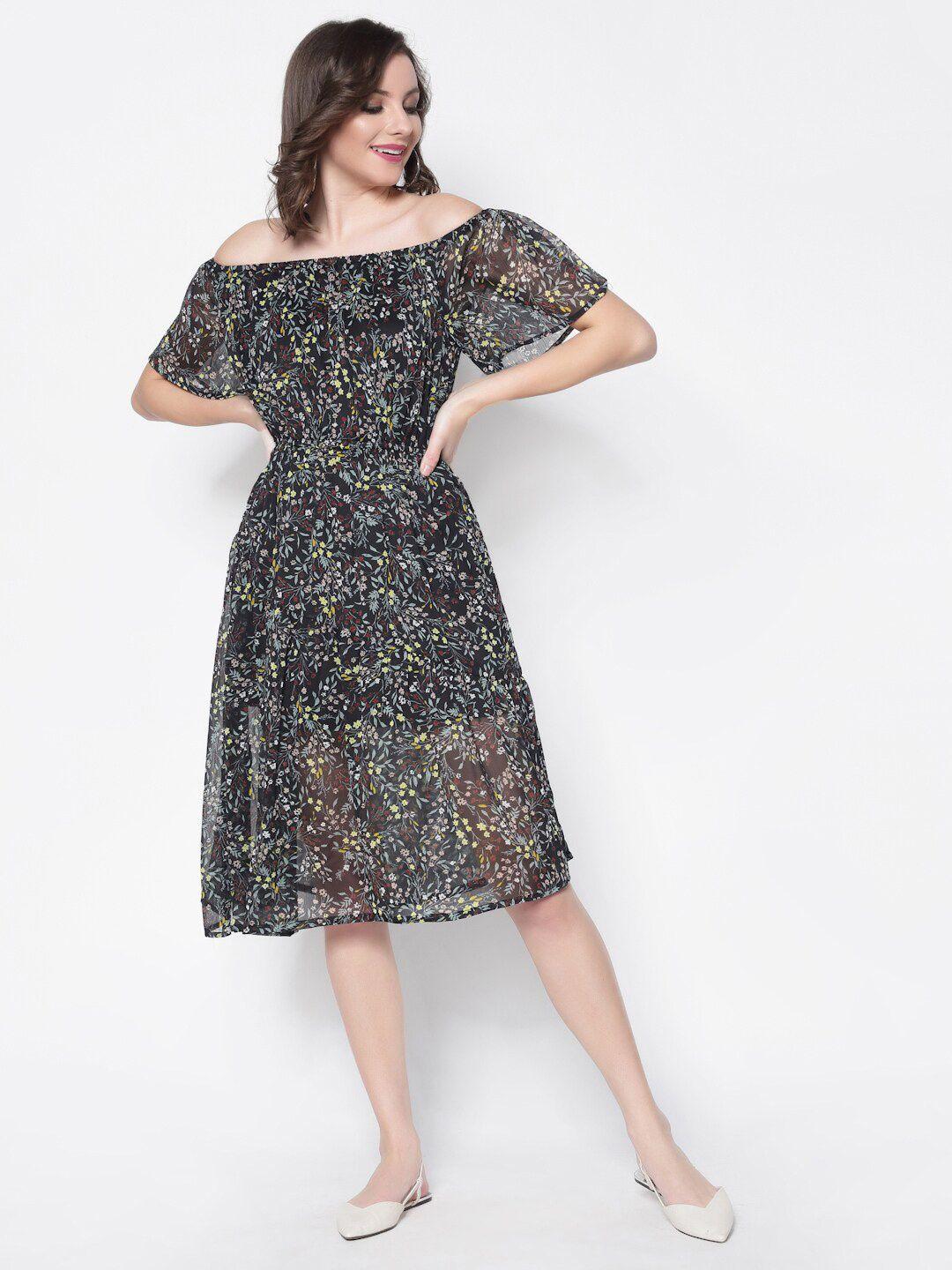 sera floral off-shoulder smocked midi dress