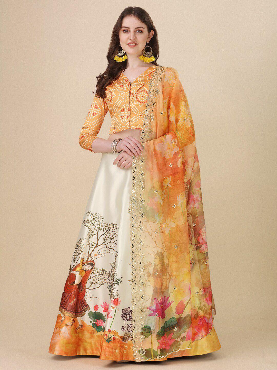 kaizen texo fab printed semi-stitched lehenga & unstitched blouse with dupatta