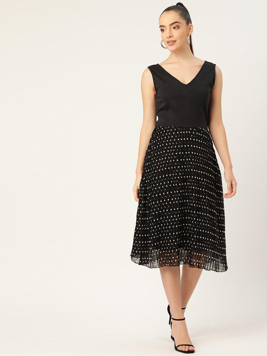 dodo & moa polka dots v-neck pleated midi dress