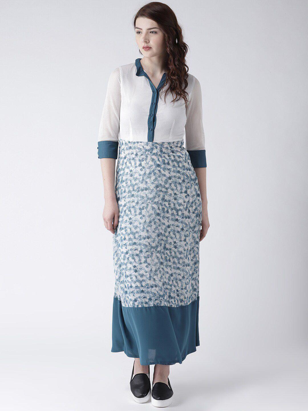 dodo & moa abstract printed shirt collar a-line maxi dress